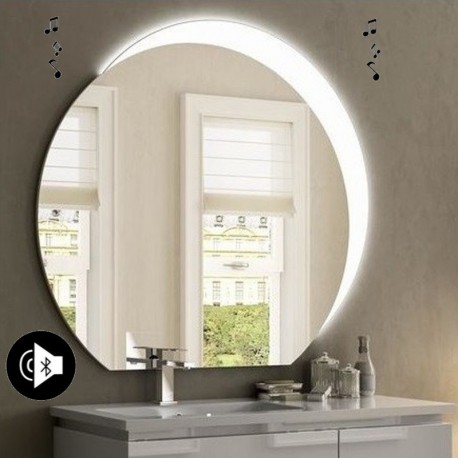 Specchio da Bagno Tondo con Altoparlante Bluetooth e Cornice