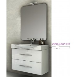 Mobile da Bagno Sospeso 105 cm Bianco Lucido con Lavabo e Specchiera 