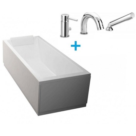 Vasca da bagno 70x170 cm con telaio e 2 pannelli modello calos 2.0 di Novellini + batteria miscelatore stick paffoni sk040cr