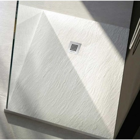 Piatto doccia 60x80 H 2,5 cm in Pietra Sintetica Bianco con Superficie Effetto Ardesia 