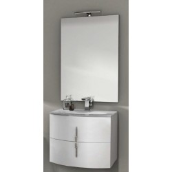 Mobile da Bagno Sospeso 70 cm Sting Bianco Lucido con Lavabo e Specchiera 