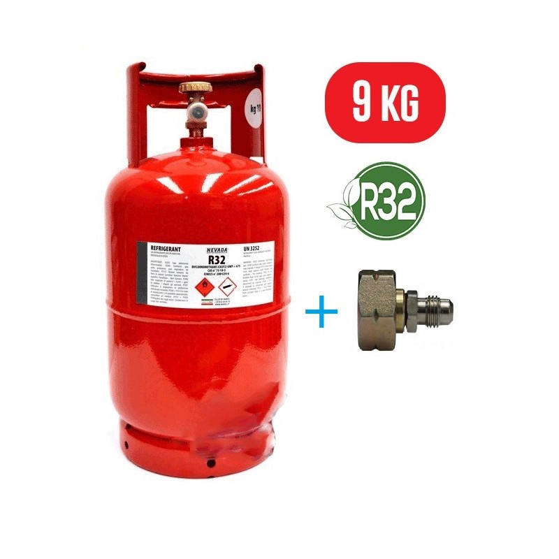 Bombola gas refrigerante ricarica per climatizzatori condizionatori R32 da  9 KG + raccordo per frusta 5/16 - Vendita Online ItaliaBoxDoccia