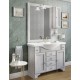 Mobile bagno 105 cm decapè bianco lavabo in ceramica e specchiera con applique e pensile