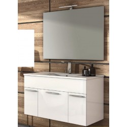 Mobile da Bagno Sospeso 100 cm Bianco Lucido con Lavabo e Specchiera 