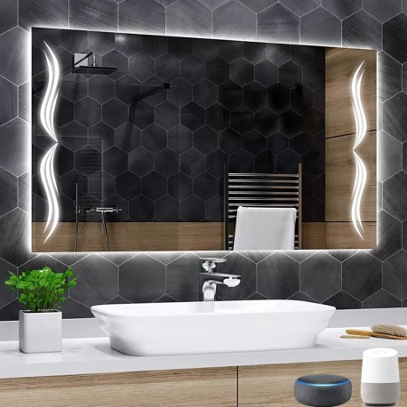 Su Misura Specchio Bagno Smart Filo Lucido Retroilluminante led ad accensione vocale tramite alexa o google assistant art.7422