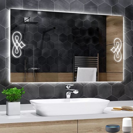 Su Misura Specchio Bagno Smart Filo Lucido Retroilluminante led ad accensione vocale tramite alexa o google assistant art.7425