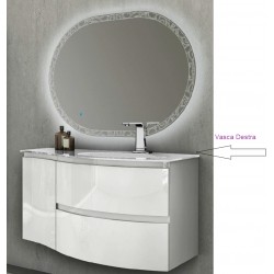 Mobile da Bagno Sospeso 104 cm Bianco Lucido con Lavabo in Vetro e Specchio Retroilluminato