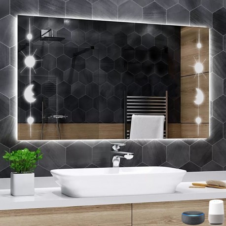 Su Misura Specchio Bagno Smart Filo Lucido Retroilluminante led ad accensione vocale tramite alexa o google assistant art.74