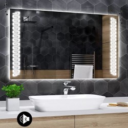 Specchio da Bagno Su Misura con Angoli Squadrati Altoparlante Bluetooth e Disegno Sabbiato Retroilluminato led 20W art. spe10