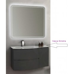 Mobile da Bagno Sospeso 104 cm Vague Antracite con Lavabo e Specchiera 