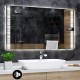 Specchio da Bagno con Angoli Squadrati Altoparlante Bluetooth + Orologio e Strisce Sabbiate Retroilluminante led 20W art. spe798