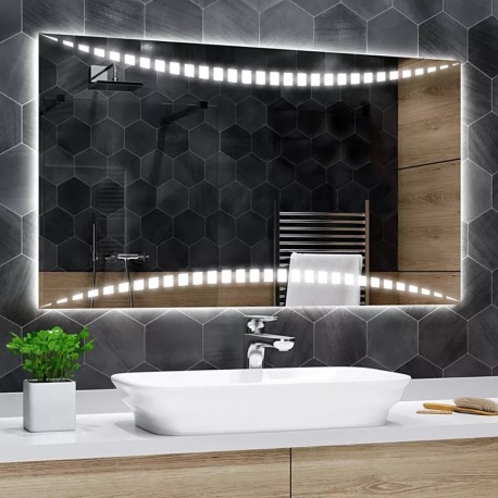 Specchio Bagno Su Misura Filo Lucido Retroilluminante led 20W con disegno sabbiato mod. Spe3621