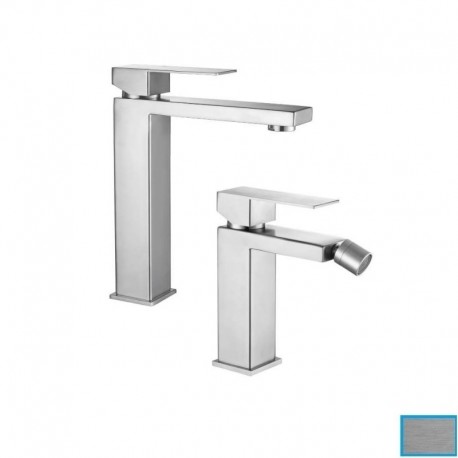 Miscelatori Lavabo + Bidet serie newton in acciaio inox aisi 304 finitura spazzolato con pilette e flessibili