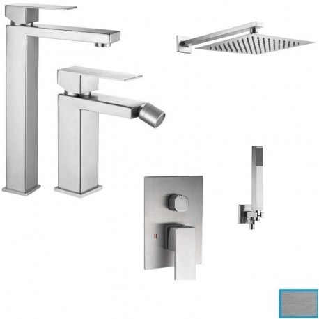 Miscelatori Lavabo Alto + Bidet + Incasso con Deviatore completo di set doccia in acciaio inox aisi 304 finitura spazzolato