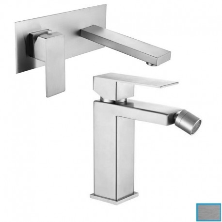 Miscelatori Lavabo da incasso a parete + Bidet serie newton in acciaio inox aisi 304 finitura spazzolato