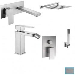 Miscelatori Lavabo da incasso a parete + Bidet + Incasso Deviatore completo di set doccia in acciaio inox finitura spazzolato