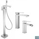 Miscelatori lavabo + bidet + gruppo vasca/doccia a colonna serie newton in acciaio inox aisi 304 finitura spazzolato