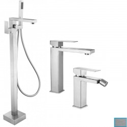 Miscelatori lavabo + bidet + gruppo vasca/doccia a colonna serie newton in acciaio inox aisi 304 finitura spazzolato