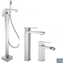 Miscelatori lavabo + bidet + gruppo vasca/doccia a colonna serie newton in acciaio inox aisi 304 finitura spazzolato