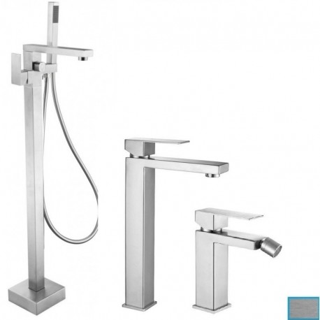 Miscelatori lavabo + bidet + gruppo vasca/doccia a colonna serie newton in acciaio inox aisi 304 finitura spazzolato