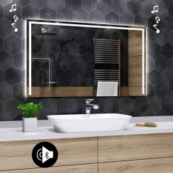 Specchio da Bagno con Angoli Squadrati Altoparlante Bluetooth e Disegno Sabbiato Retroilluminato led 20W art. spe109