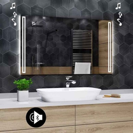 Specchio da Bagno con Angoli Squadrati Altoparlante Bluetooth e Disegno Sabbiato Retroilluminato led 20W art. spe413