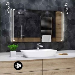 Specchio da Bagno con Angoli Arrotondati Altoparlante Bluetooth e Disegno Sabbiato Retroilluminato led 20W art. spe416