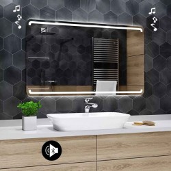 Specchio da Bagno con Angoli Arrotondati Altoparlante Bluetooth e Disegno Sabbiato Retroilluminato led 20W art. spe418