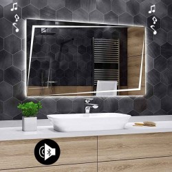 Specchio da Bagno con Angoli Squadrati Altoparlante Bluetooth e Disegno Sabbiato Retroilluminato led 20W art. spe108