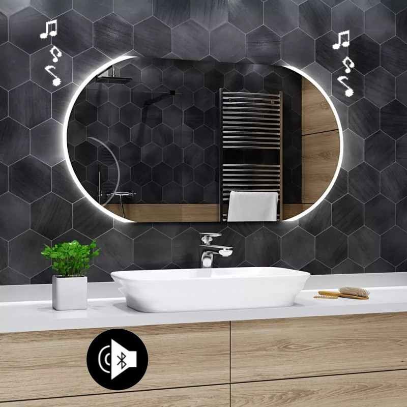 TheiaMo Specchio Da Bagno Ovale A LED 91x61 Cm Con Cornice Metallica, Anti-appannamento E Luce Dimmerabile 3000-6000K, IP66 Nero - 2