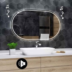 Specchio da Bagno Forma Ovale con disegno sabbiato Retroilluminato led 20W + Altoparlante Bluetooth art. spe637