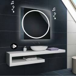 Specchio da Bagno con Angoli Squadrati Cassa Bluetooth e Disegno Rotondo Sabbiato Retroilluminato led 20W art. spe109