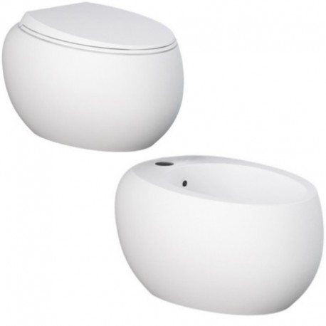 Sanitari sospesi Cloud con fissaggio nascosto di Rak Ceramics Vaso + Bidet in Ceramica Bianco Lucido