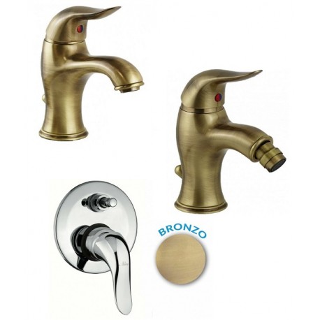 Nice Serie Wilson Miscelatori Lavabo e Bidet con Piletta Salterello + Incasso Doccia con deviatore in Ottone Bronzato Anticato