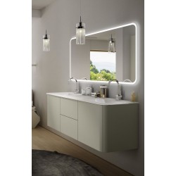 Mobile da Bagno Sospeso 140 cm Grigio con Lavabo e Specchiera 