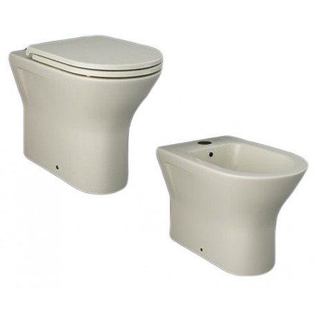 Vaso + Bidet Filo muro serie Feeling di Rak Ceramics con Tecnologia Rimless in ceramica beige opaco matt