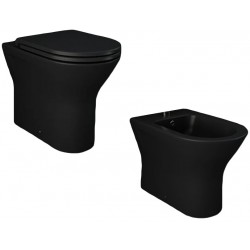 Vaso + Bidet Filo muro serie Feeling di Rak Ceramics con Tecnologia Rimless in ceramica nero opaco matt