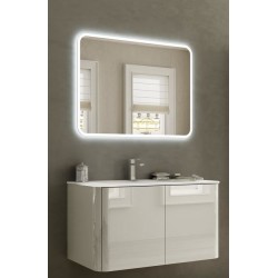 Mobile da Bagno Sospeso 95 cm Liverpool Bianco con Lavabo e Specchiera 