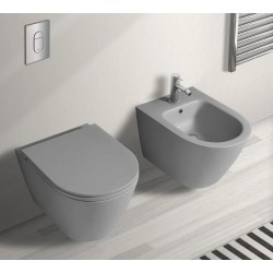 Vaso + Bidet con fissaggio nascosto sospeso Feeling di Rak Ceramics con Tecnologia Rimless in ceramica grigio opaco matt