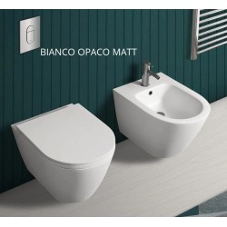 Vaso + Bidet con fissaggio nascosto sospeso Feeling di Rak Ceramics con Tecnologia Rimless in ceramica bianco opaco matt