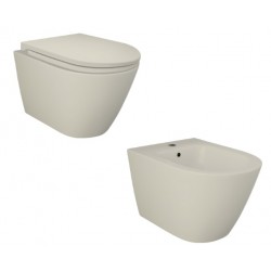 Vaso + Bidet con fissaggio nascosto sospeso Feeling di Rak Ceramics con Tecnologia Rimless in ceramica beige opaco matt