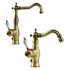 Coppia di miscelatori in ottone bronzato anticato lavabo + bidet Funny di Nice