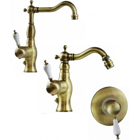 Nice Serie Funny Miscelatori Lavabo e Bidet con Piletta Salterello + Incasso Doccia in Ottone Bronzato Anticato