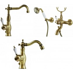 Nice Serie Funny Miscelatori Lavabo e Bidet con Piletta Salterello + Gruppo Vasca in Ottone Bronzato Anticato