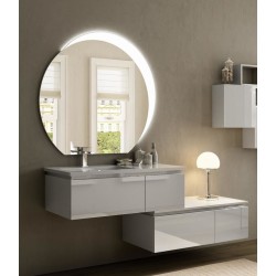 Mobile da Bagno Sospeso 100 cm Avril Bianco Lucido con Base Portalavabo e Cassettiera