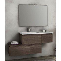 Mobile da Bagno Sospeso 100 cm Avril Rovere Scuro con Base Portalavabo e Cassettiera