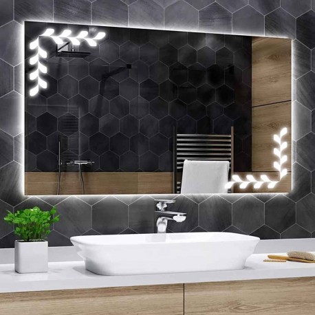 Specchio Bagno Su Misura Filo Lucido Retroilluminante led 20W con disegno sabbiato mod. Spe1616