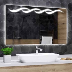 Specchio Bagno Su Misura Filo Lucido Retroilluminante led 20W con disegno sabbiato mod. Spe219