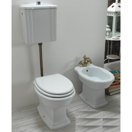 Sanitari Pompea Vaso + Bidet Completi di Cassetta a Zaino in Ceramica Bianca e Meccanismo di Scarico 