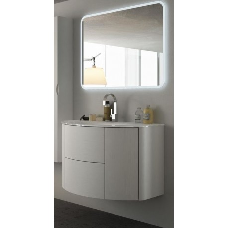 Mobile da Bagno Sospeso 90 cm Frassino Bianco con Lavabo e Specchiera 